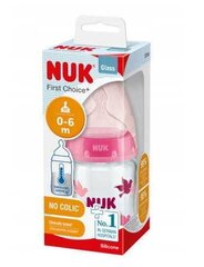 Стеклянная бутылочка Nuk First Choice+ 0-6 месяцев, 120 мл, розового цвета цена и информация | Бутылочки и аксессуары | 220.lv