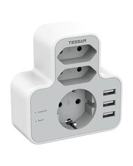 Удлинитель TESSAN на 6 гнезд с 3 USB-портами TS-327 цена и информация | Адаптеры и USB разветвители | 220.lv