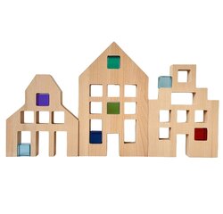 Montessori holandiešu koka mājiņas ar krāsainiem logiem, 3 gab. cena un informācija | Rotaļlietas zēniem | 220.lv
