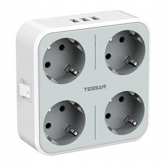 Настенный удлинитель TESSAN с 4 розетками и 3 USB-разъемами цена и информация | Адаптеры и USB разветвители | 220.lv