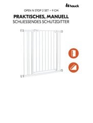 Защитные ворота с удлинителем Hauck Open N Stop 2, 75 - 80 см + 9 см, белого цвета цена и информация | Товары для безопасности детей дома | 220.lv