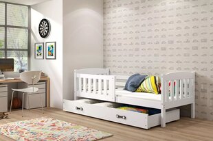 Детская кроватка Mias с матрацем и выдвижным ящиком 160x80см, белый мебельный щит, дерево цена и информация | Детские кровати | 220.lv