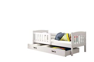 Детская кроватка Mias с матрацем и выдвижным ящиком 160x80см, белый мебельный щит, дерево цена и информация | Детские кровати | 220.lv