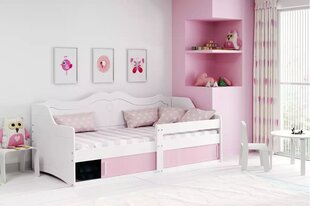 Детская кровать Melanie с матрацем и ящиком для белья 160x80см, розовая мебельная плита, дерево цена и информация | Детские кровати | 220.lv