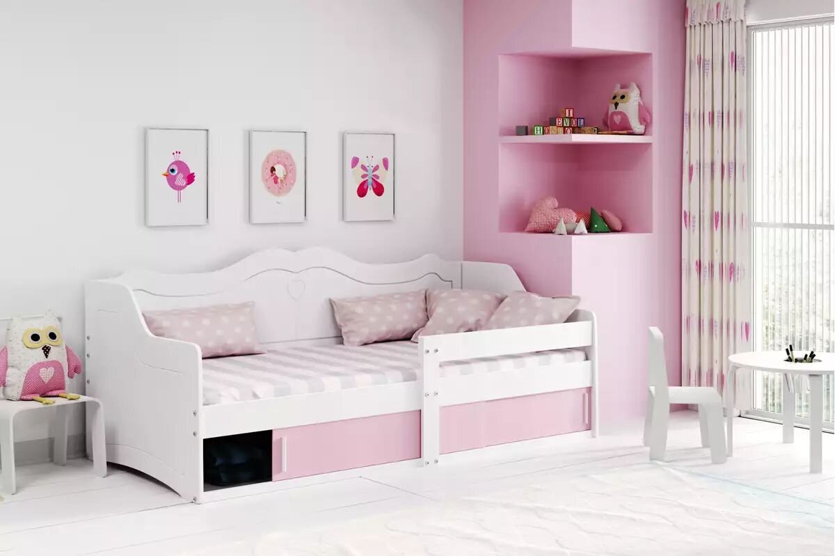 Bērnu gulta ar matraci Melanie, 160x80cm, rozā/balta cena un informācija | Bērnu gultas | 220.lv