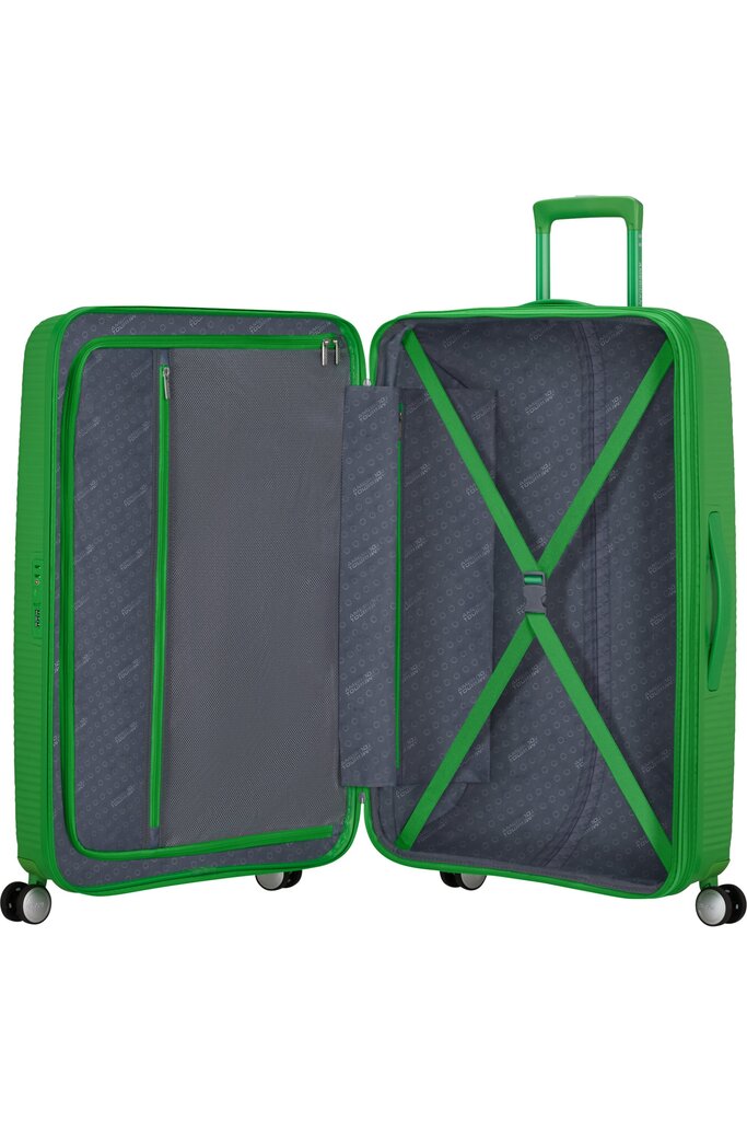 American Tourister lielais ceļojumu koferis Soundbox Spinner Expandable 77 cm L, zaļš cena un informācija | Koferi, ceļojumu somas | 220.lv