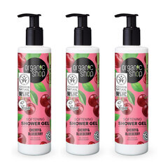 Dušas želeja Organic Shop Cherry Blueberry, 3 x 280 ml cena un informācija | Dušas želejas, eļļas | 220.lv