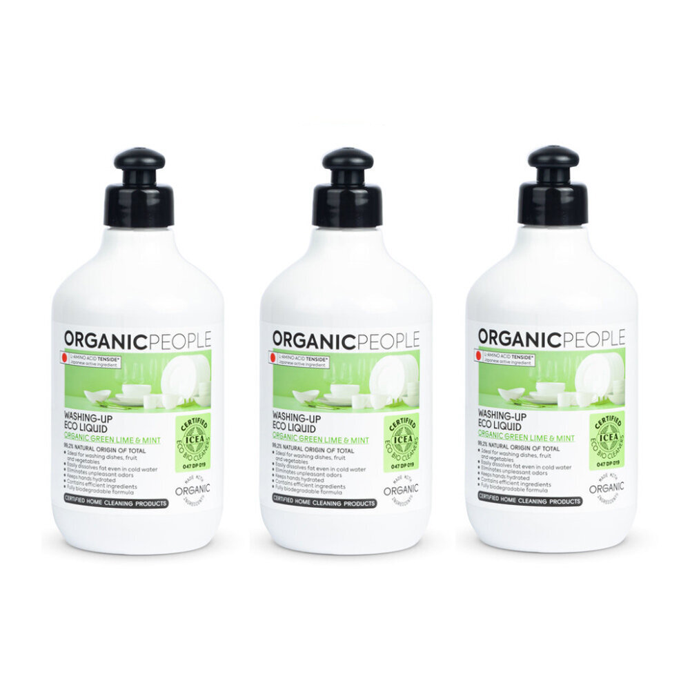 Organic People līdzeklis trauku mazgāšanai Lime&Mint, 3 x 500 ml цена и информация | Trauku mazgāšanas līdzekļi | 220.lv