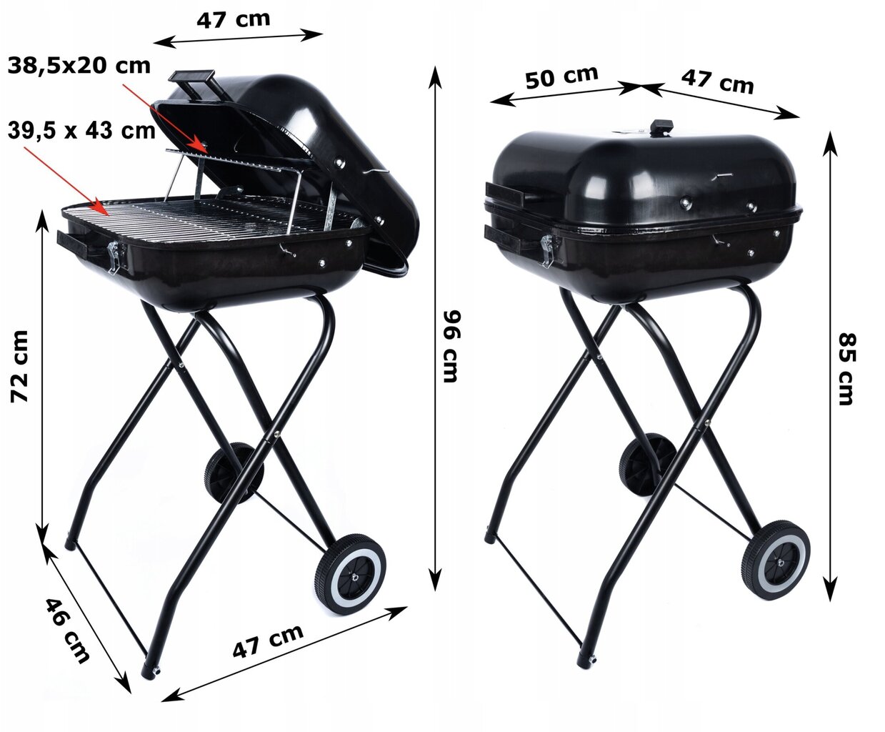 Mobilais grils uz riteņiem Gotel, 85x46x50 cm, melns cena un informācija | Grili | 220.lv