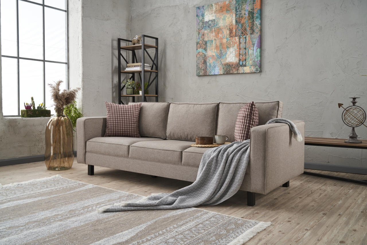 Trīsvietīgs dīvāns Asir Kale Linen, smilškrāsā cena un informācija | Dīvāni | 220.lv