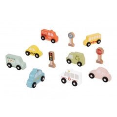 Набор деревянных транспортных средств и дорожных знаков в коробке, Tooky Toy цена и информация | Игрушки для мальчиков | 220.lv