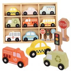Koka transportlīdzekļu un ceļa zīmju komplekts kastē, TOOKY TOY cena un informācija | Rotaļlietas zēniem | 220.lv