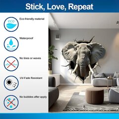 Реалистичный 3D Слон Наклейка на Стену с Иллюзией Ломаной Стены цена и информация | Декоративные наклейки | 220.lv