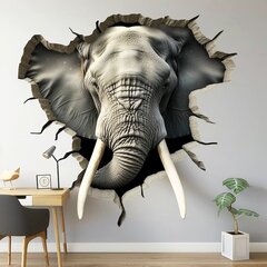 Реалистичный 3D Слон Наклейка на Стену с Иллюзией Ломаной Стены цена и информация | Декоративные наклейки | 220.lv
