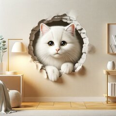 Обаятельный 3D стикер с белым котенком для декора цена и информация | Декоративные наклейки | 220.lv