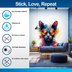 Цветная кошка в очках - настенная наклейка на виниле цена и информация | Декоративные наклейки | 220.lv