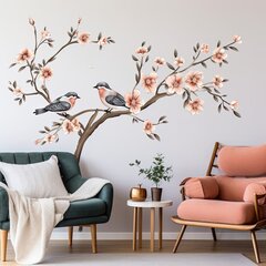 Наклейка на стену - Дерево с цветами и птицами цена и информация | Декоративные наклейки | 220.lv