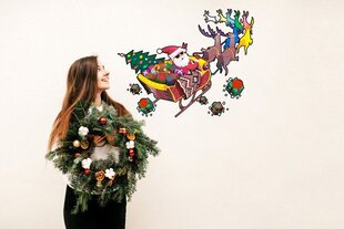 Веселый Санта в очках на санях - Наклейка на стену для дома цена и информация | Декоративные наклейки | 220.lv
