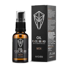 Bārdas un sejas eļļa Masveri Face Beard Oil Dry & Sensitive Skin, 30ml cena un informācija | Skūšanās piederumi, kosmētika | 220.lv