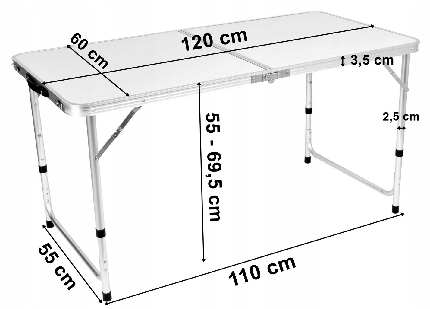 Saliekamais kempinga galds, 120x60 cm, balts cena un informācija |  Tūrisma mēbeles | 220.lv