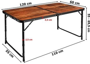 Saliekamais kempinga galds, 120x60 cm cena un informācija | Tūrisma mēbeles | 220.lv