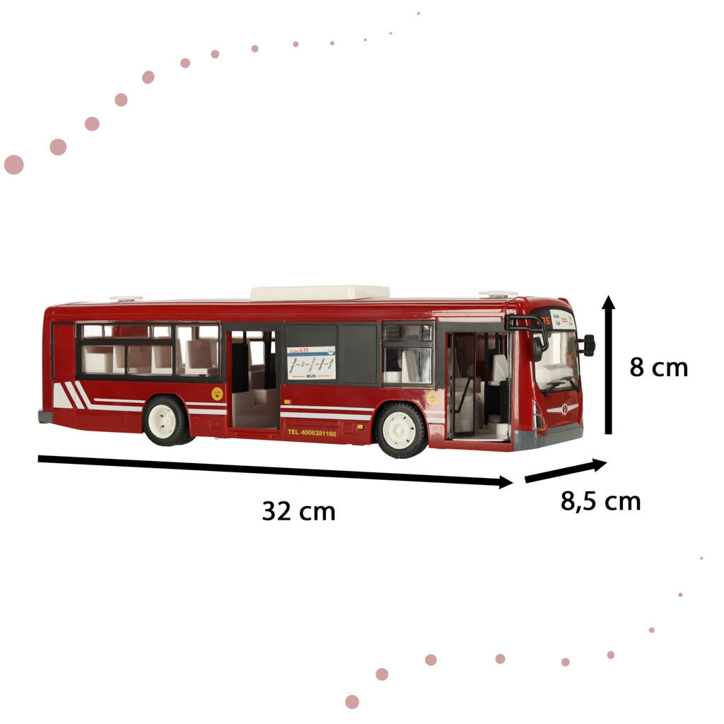 Tālvadības autobuss ar atveramām durvīm, 32 cm. x 8 cm. x 8,5 cm, sarkans cena un informācija | Rotaļlietas zēniem | 220.lv