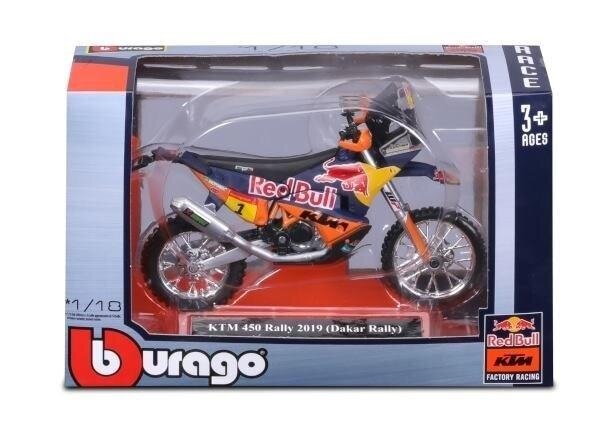 Motocikla modelis Bburago RedBull KTM 450 Rally 51086 15153, 1:18 cena un informācija | Rotaļlietas zēniem | 220.lv