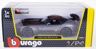 Automodelis Bburago Dodge Viper SRT10ACR Grey & Redstripe 22114, 1:24 cena un informācija | Rotaļlietas zēniem | 220.lv