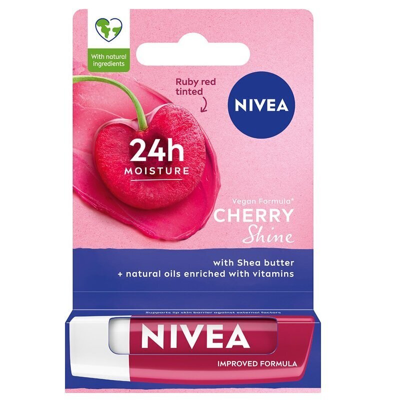 Lūpu balzams Nivea 24H Mett-In Moisture Cherry Shine, 4,8 g цена и информация | Lūpu krāsas, balzāmi, spīdumi, vazelīns | 220.lv