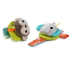 Bright Starts Rattle&Teethe Wrist Pals™ pērtiķis un zilonis grabulis, 0m+ цена и информация | Игрушки для малышей | 220.lv