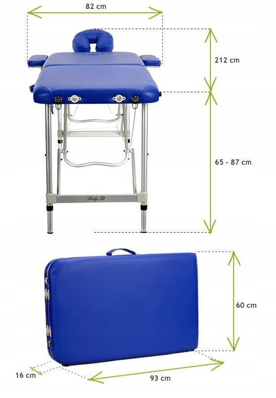 Masāžas galds Bodyfit, 186x60 cm, zils cena un informācija | Masāžas piederumi | 220.lv