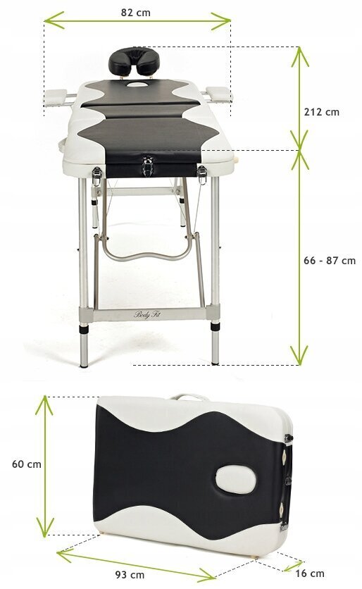 Masāžas galds Bodyfit, 186x60 cm, balts melns cena un informācija | Masāžas piederumi | 220.lv