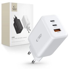 Tīkla lādētājs Tech-Protect C65W 3-PORT Network 65W USB-C PD, balts cena un informācija | Lādētāji un adapteri | 220.lv