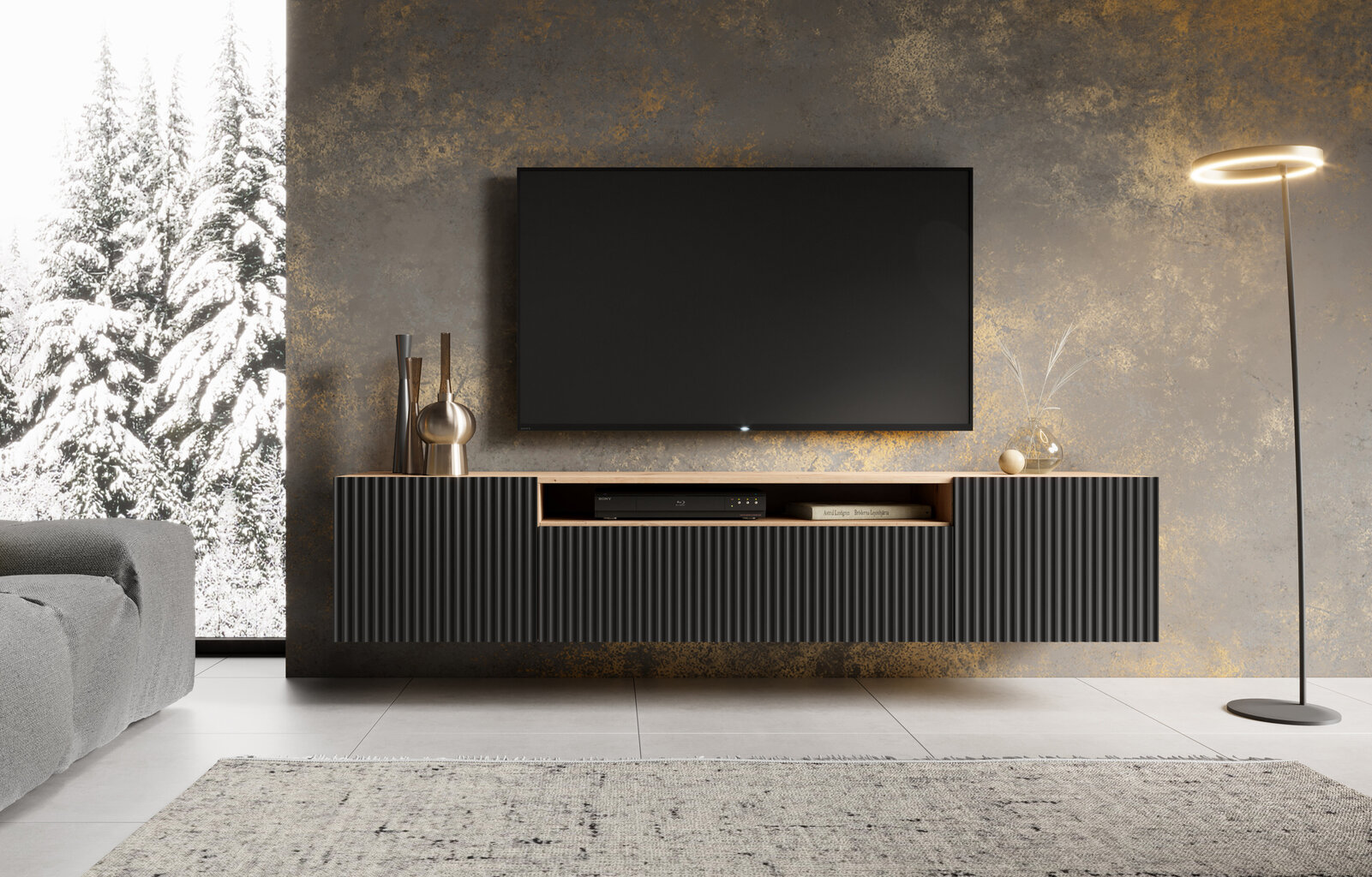 TV skapītis ADRK Furniture Noemi, melns/brūns cena un informācija | TV galdiņi | 220.lv