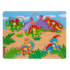 Koka puzle Smily Play Dinozauri, 5 d. cena un informācija | Rotaļlietas zīdaiņiem | 220.lv