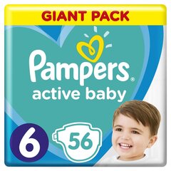 Подгузники Pampers Active Baby, размер 6, 13 -18 кг, 56 шт. цена и информация | Подгузники | 220.lv