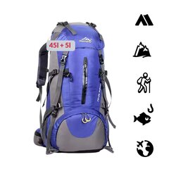 Большой туристический рюкзак с чехлом от дождя 50 л, синий цена и информация | Туристические, походные рюкзаки | 220.lv