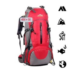 Большой туристический рюкзак с чехлом от дождя 50 л, красный цена и информация | Туристические, походные рюкзаки | 220.lv
