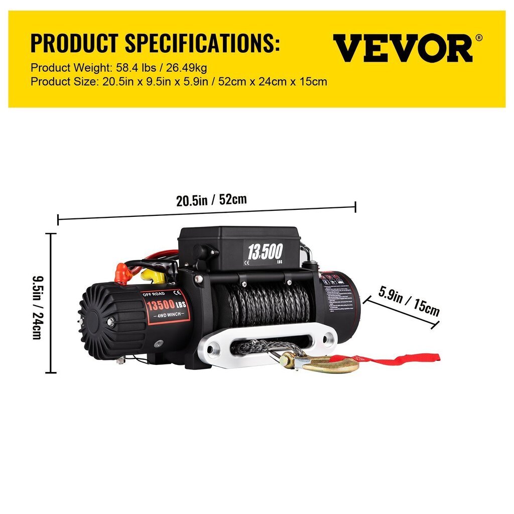 Elektriskā vinča Vevor 6125 kg/13500 LBS 12V цена и информация | Auto 12V el. piederumi | 220.lv