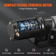 Elektriskā vinča 907 kg/2000 LBS, 12V cena un informācija | Auto 12V el. piederumi | 220.lv