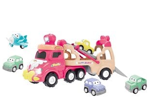 Rotaļlietu kravas automašīna ar 5in1 automašīnām Lean Toys, rozā cena un informācija | Rotaļlietas zēniem | 220.lv