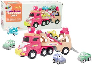 Rotaļlietu kravas automašīna ar 5in1 automašīnām Lean Toys, rozā cena un informācija | Rotaļlietas zēniem | 220.lv