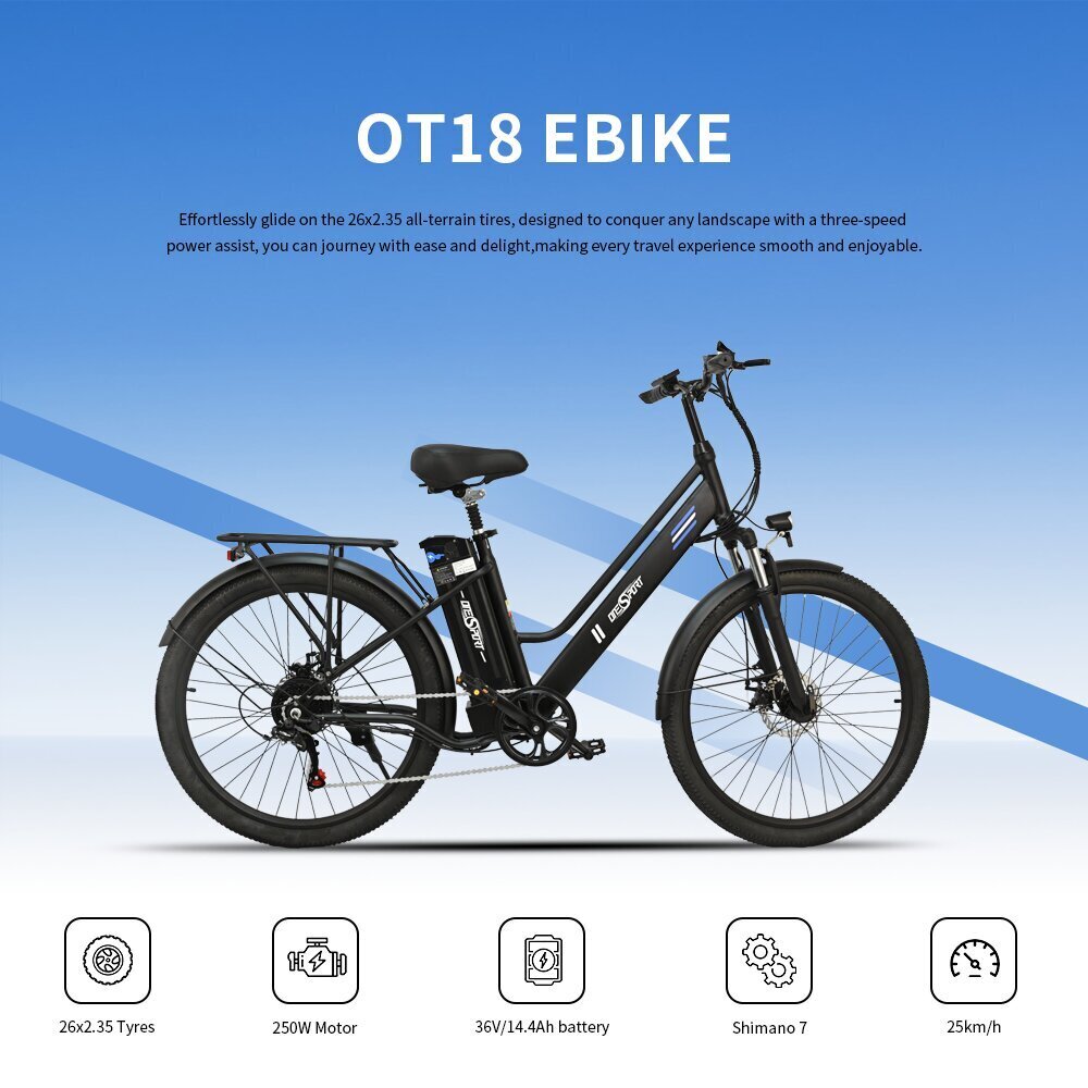 Elektriskais velosipēds OneSport OT18, 26", melns, 250W, 14.4Ah цена и информация | Elektrovelosipēdi | 220.lv