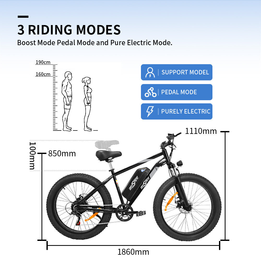 Elektriskais velosipēds OneSport OT15, 26", melns, 500W, 17Ah cena un informācija | Elektrovelosipēdi | 220.lv