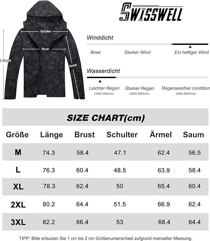 Ūdensnecaurlaidīga virsjaka vīriešiem SwissWell, melns цена и информация | Vīriešu virsjakas | 220.lv