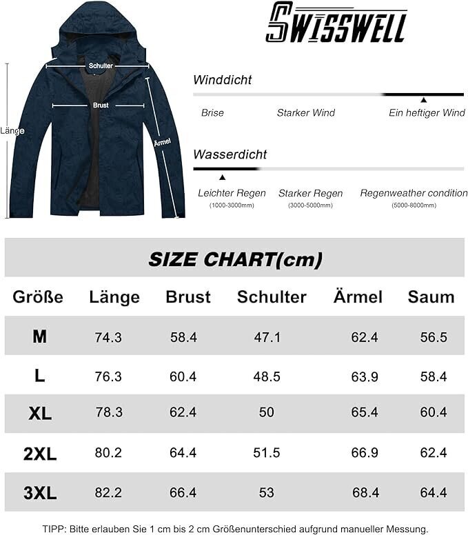 Ūdensnecaurlaidīga virsjaka vīriešiem SwissWell, zils cena un informācija | Vīriešu virsjakas | 220.lv