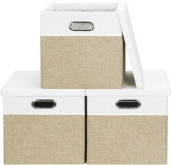 Складные коробки для хранения Febzoce, 3шт, 33x33x33см, песочные/белые цена и информация | Ящики для вещей | 220.lv