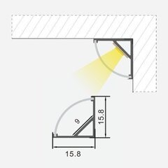 Угловой анодированный алюминиевый профиль для светодиодной ленты Visional, 1м x 15,8мм x 15,8мм, комплект из 2 шт. цена и информация | Светодиодные ленты | 220.lv