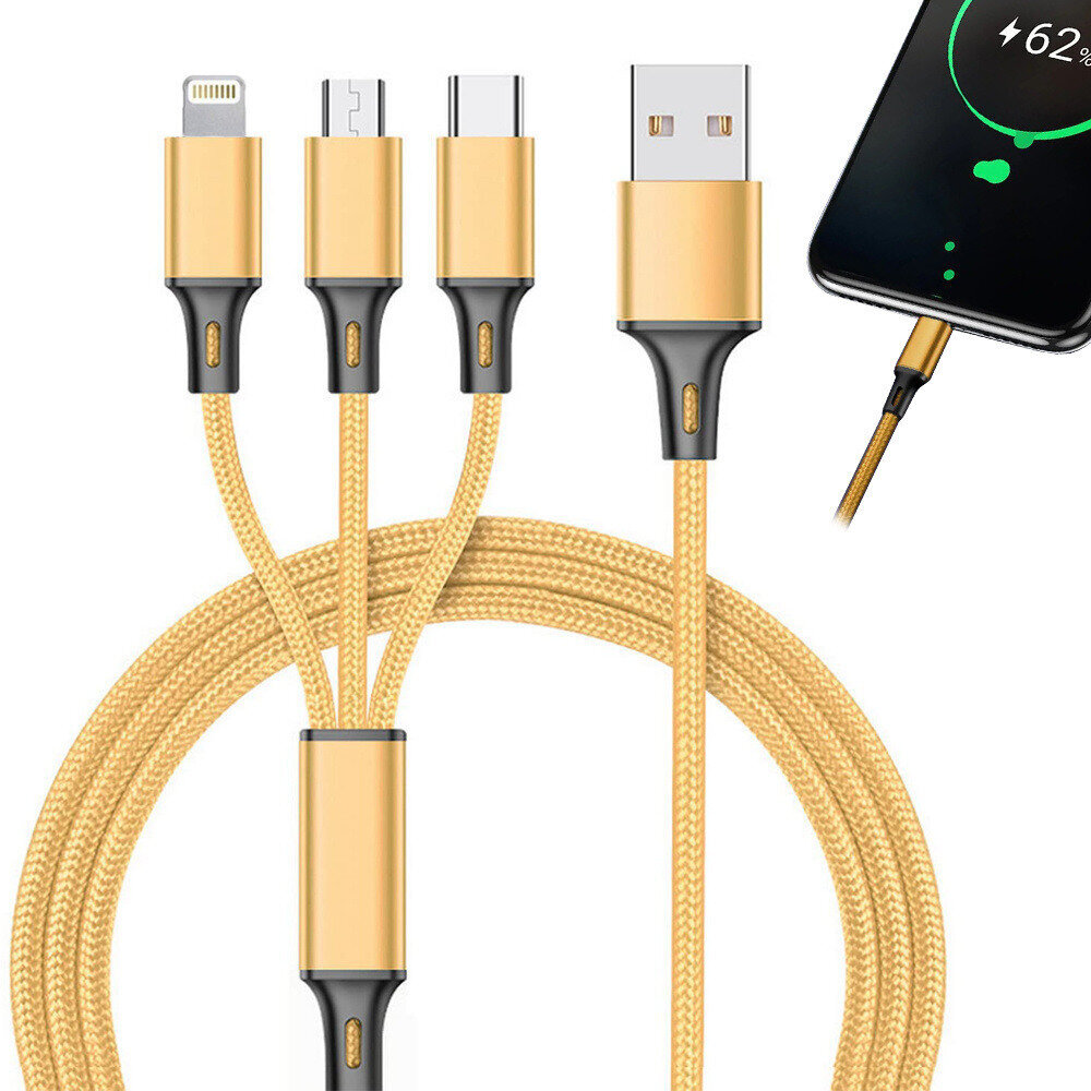 3 in1 usb kabelis tālrunim, Iphone, C tips, mikro USB, 06278_Z Ł cena un informācija | Lādētāji un adapteri | 220.lv