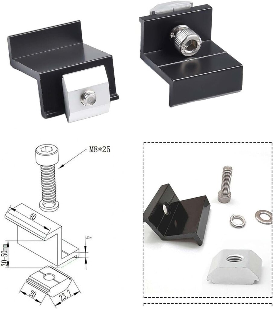 Z formas saules paneļa turētājs 40 mm, 4 gab.(Melns) cena un informācija | Saules paneļi, komponentes | 220.lv